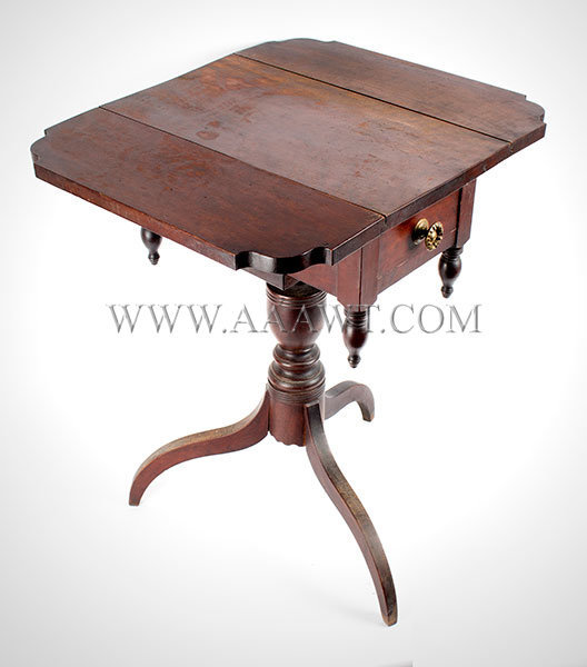 Worktable, Stand, Drop Leaf, Unusual Proportions, Bold Drop Finials
Early 19th Century, angle view 3
